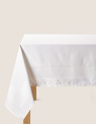 M&S Pure Cotton Sateen Tablecloth - White, White