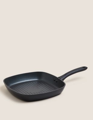 M&S Black Aluminium 26cm Non-Stick Griddle Pan, Black