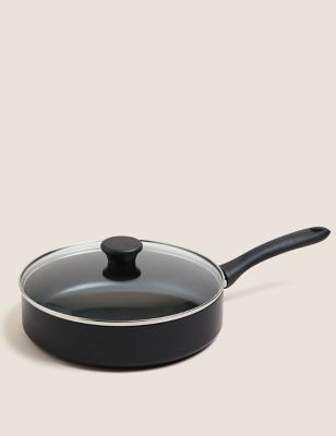 M&S Black Aluminium 26cm Large Non-Stick Saute Pan, Black