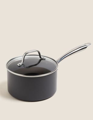 M&S Chef Hard Anodised 18cm Saucepan - Black Mix, Black Mix