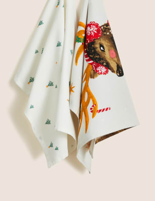 

M&S Collection Set of 2 Pure Cotton Christmas Tea Towels - Multi, Multi