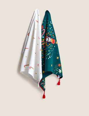 

M&S Collection Set of 2 Christmas Nutcracker Tea Towels - Multi, Multi