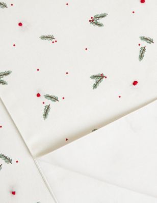 

M&S Collection Pure Cotton Christmas Holly Table Runner - Multi, Multi