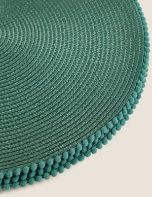 

M&S Collection Set of 4 Round Pom Pom Placemats - Green, Green