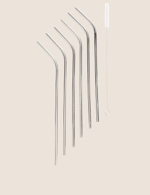 

M&S Collection 6er-Set wiederverwendbare Strohhalme mit Bürste - Silber, Silber