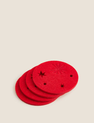 

M&S Collection Juego de 4 manteles individuales y 4 posavasos navideños - Rojo, Rojo