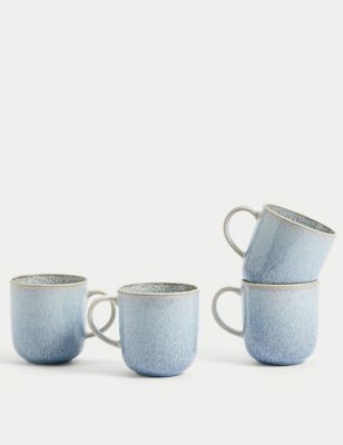 M&S Set of 4 Argo Mugs - Blue, Blue,Natural