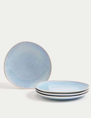 M&S Set of 4 Argo Dinner Plates - Blue, Blue,Natural
