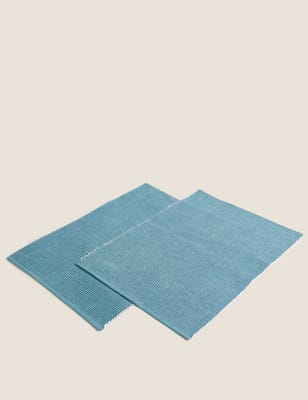 

M&S Collection Set of 2 Cotton Rich Ribbed Woven Placemats - Blue, Blue