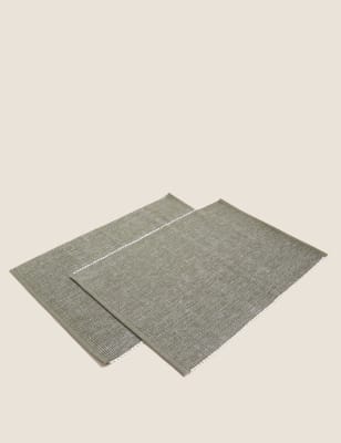 

M&S Collection Juego de 2 manteles individuales tejidos acanalados de algodón - Caqui, Caqui