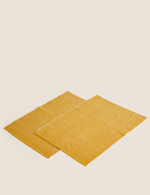 

M&S Collection Juego de 2 manteles individuales tejidos acanalados de algodón - Ocre, Ocre