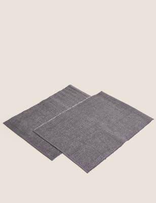 

M&S Collection Set of 2 Cotton Rich Ribbed Woven Placemats - Grey, Grey