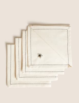 Set of 4 Embroidered Bee Cotton Napkins