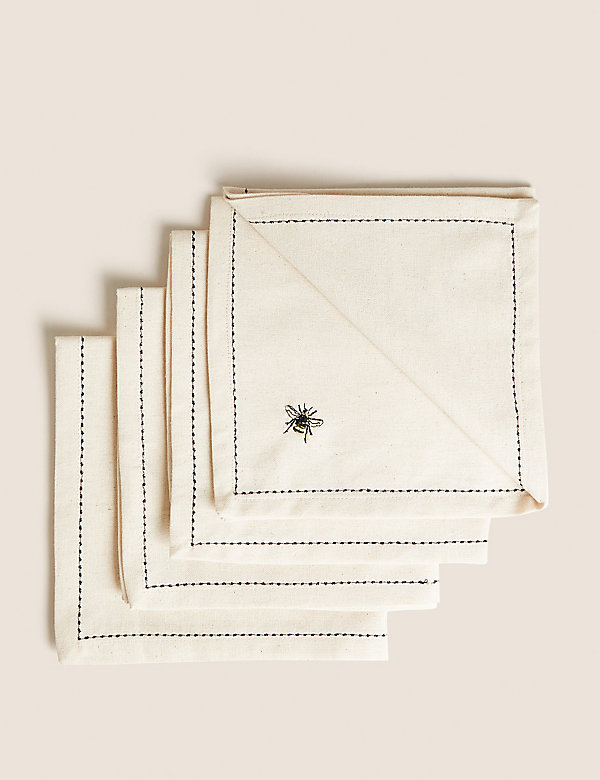 Lot de 4&nbsp;serviettes de table en coton à motif abeille brodé - CH