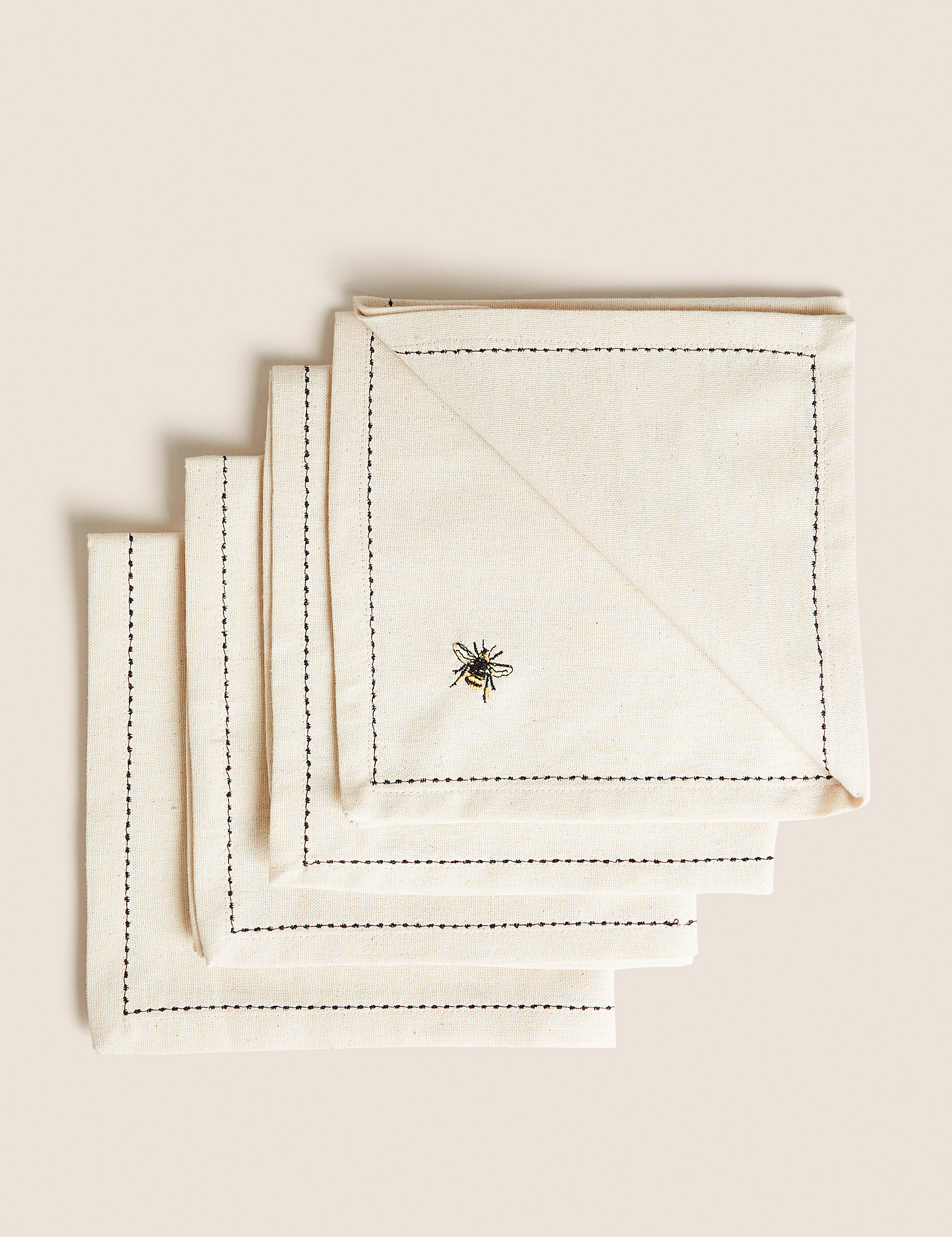 Set of 4 Embroidered Bee Cotton Napkins