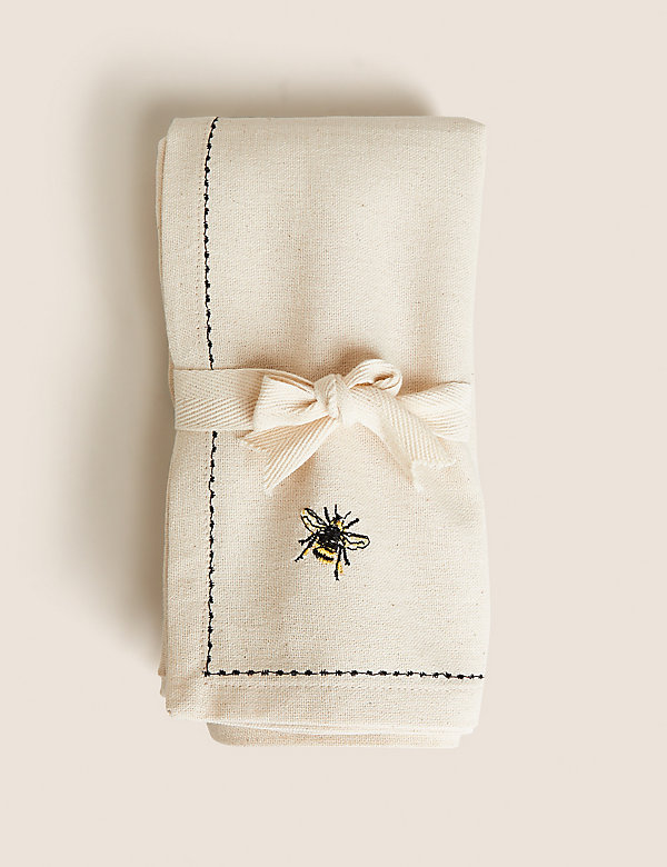 Set of 4 Embroidered Bee Cotton Napkins