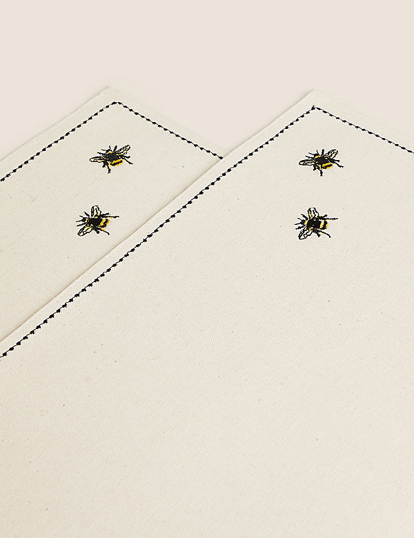 Set of 2 Embroidered Bee Cotton Placemats - HR