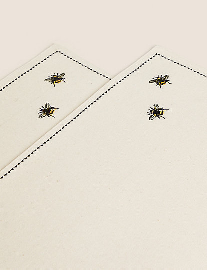 Set of 2 Embroidered Bee Cotton Placemats