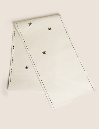 Pure Cotton Embroidered Bee Table Runner