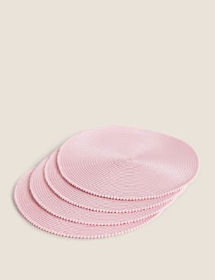 

M&S Collection Set of 4 Pom Pom Placemats - Soft Pink, Soft Pink