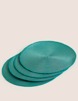 

M&S Collection Set of 4 Pom Pom Placemats - Dark Green, Dark Green