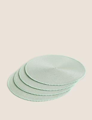 

M&S Collection Conjunto de 4 manteles individuales con pompón - Verde Suave, Verde Suave
