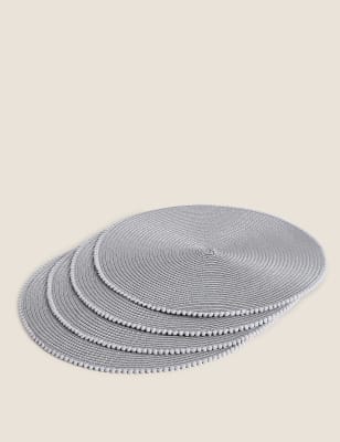 

M&S Collection Set of 4 Pom Pom Placemats - Grey, Grey