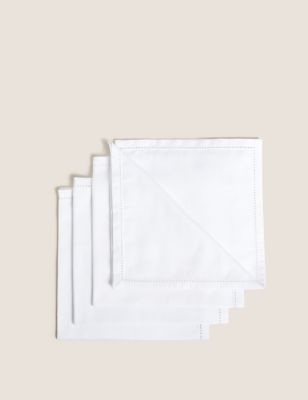 M&S Set of 4 Cotton Sateen Napkins - White, White