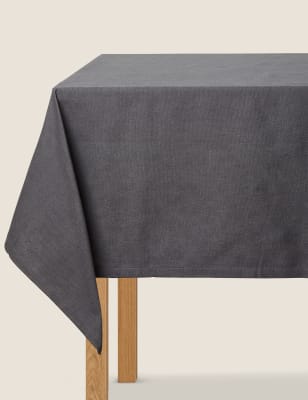 M&S Collection Cotton with Linen Tablecloth - Grey, Grey