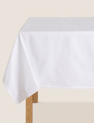 M&S Cotton with Linen Tablecloth - White Mix, White Mix,Grey,Natural