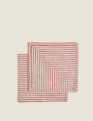 

Set of 2 Pure Cotton Striped Napkins - Red Mix, Red Mix