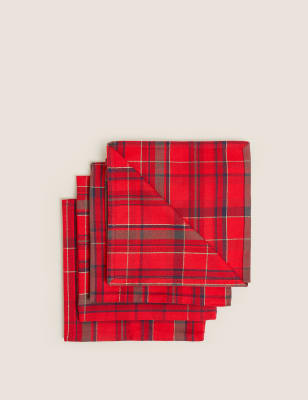 

Set of 4 Cotton Rich Tartan Napkins - Red, Red