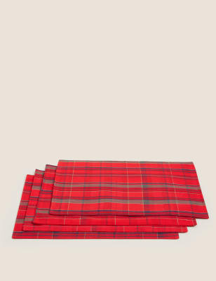 

Set of 4 Cotton Rich Tartan Placemats - Red, Red