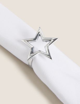 M&S Collection Set of 4 Star Napkin Rings - Silver