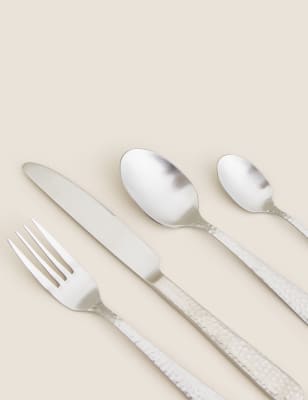 

M&S Collection 24-teiliges gehämmertes Besteckset aus Metall - Silber, Silber