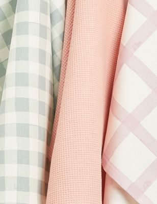 Set of 3 Pure Cotton Checked Tea Towels