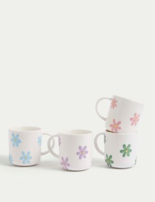 Set of 4 Embossed Floral Mugs
