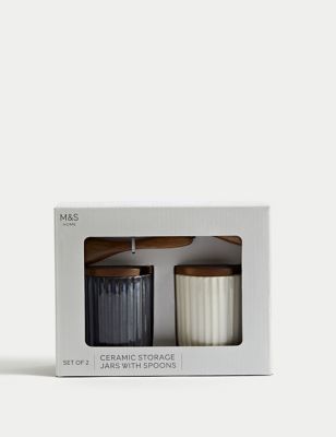 Set of 2 Ribbed Storage Jars with Spoons