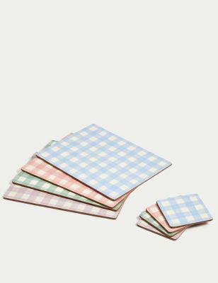 M&S Set of 4 Checked Placemats & 4 Coasters - Multi, Multi