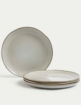 M&S X Fired Earth Set of 4 Stoneware Dinner Plates - Natural, Natural