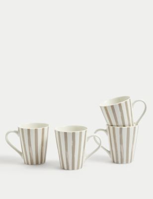 M&S Set of 4 Linear Striped Mugs - Natural, Natural