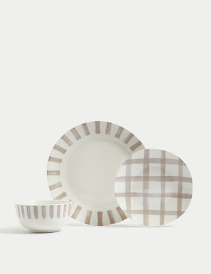 12 Piece Linear Striped Dinner Set