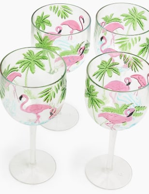 Set of 4 Flamingo Picnic Wine Glasses | M&S