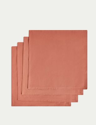 M&S Set of 4 Pure Cotton Napkins - Pink, Pink,Sage
