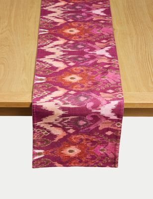 M&S Pure Cotton Ikat Brights Reversible Table Runner - Purple, Purple