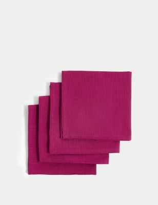 M&S Set of 4 Pure Cotton Napkins - Purple, Purple