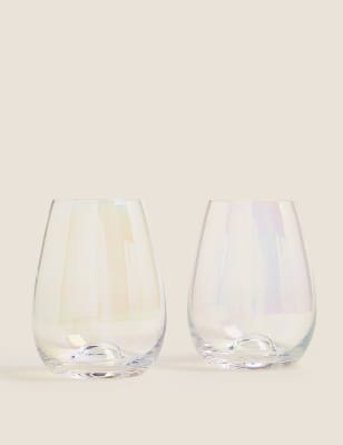 

M&S Collection Juego de 2 vasos de vino sin tallo con brillo - Blanco Perla, Blanco Perla