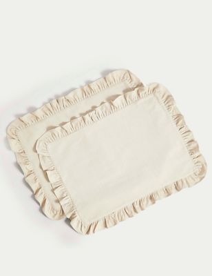 M&S Set of 2 Pure Cotton Ruffle Placemats - Natural, Natural