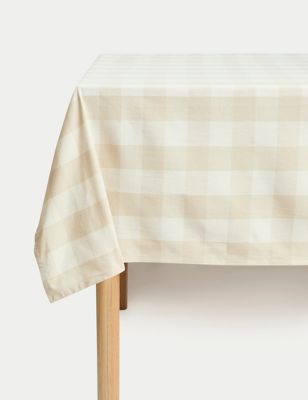 M&S Gingham Pure Cotton Tablecloth - Natural, Natural
