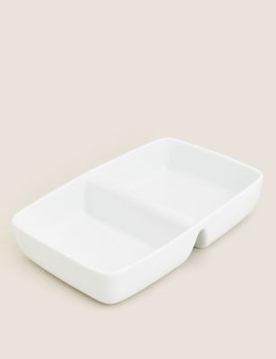 M&S Ceramic Divided Vegetable Dish - White, White